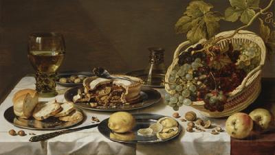Pieter Claesz Tabletop Still Life with Mince Pie and Basket of Grapes Spain oil painting art